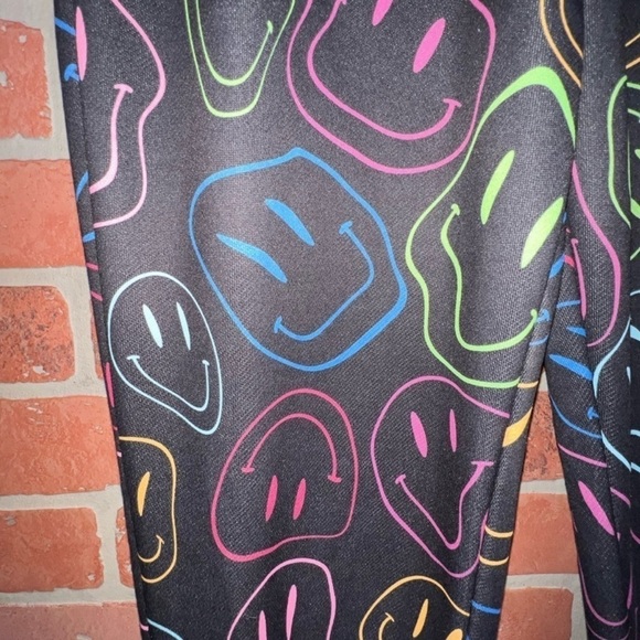 Public Record Pants L Jogger Sweats Smiley Face Graphic Black Neon Activewear - Picture 4 of 13